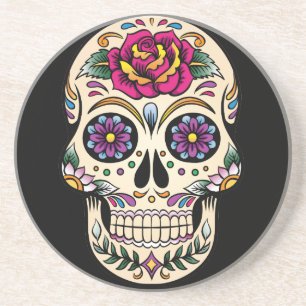 Day of the Dead Skull with Rose Coaster