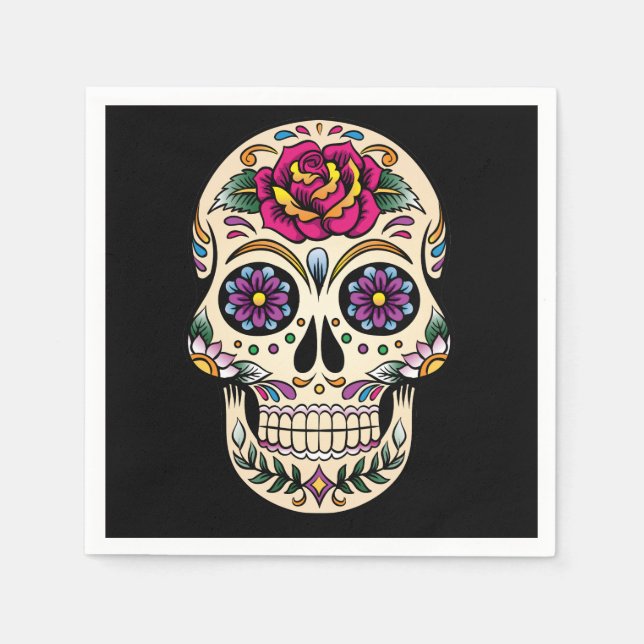 Day of the Dead Skull with Rose Napkin (Front)
