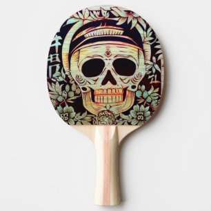 Day of the Dead Skull Woodcut (3) Ping Pong Paddle