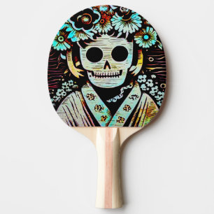Day of the Dead Skull Woodcut (4) Ping Pong Paddle