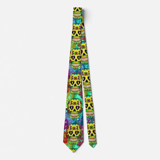 Day of the Dead Skull -Yellow Sugar Skull  Tie (Front)
