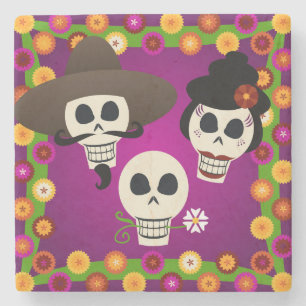 Day Of The Dead Skulls Stone Coaster