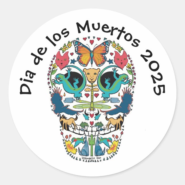 Day of the Dead Spirit Animal Sugar Skull Sticker (Front)