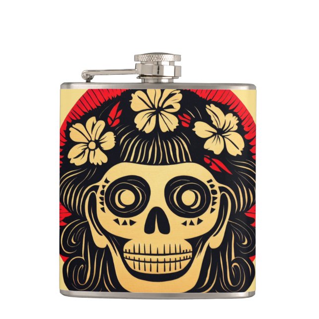 Day of the Dead Sugar Skull 1 Hip Flask (Front)