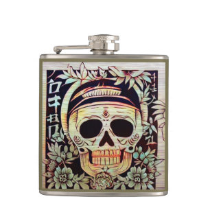 Day of the Dead Sugar Skull 3 Hip Flask