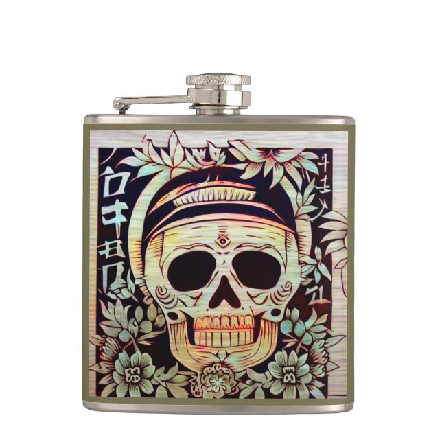 Day of the Dead Sugar Skull 3 Hip Flask (Front)