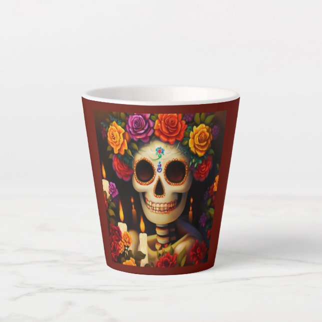 Day of the Dead Sugar Skull 3 Latte Mug (Front)