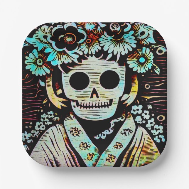 Day of the Dead Sugar Skull 4 Paper Plate (Front)