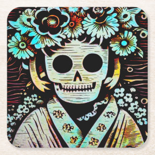 Day of the Dead Sugar Skull 4 Square Paper Coaster