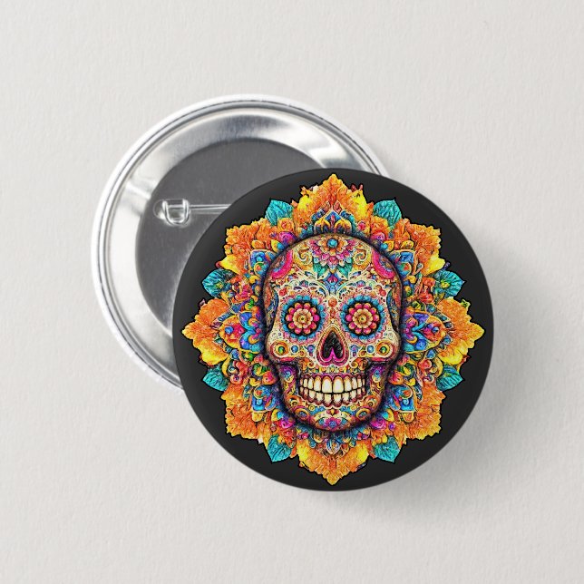Day of the Dead Sugar Skull 6 Cm Round Badge (Front & Back)
