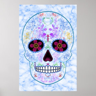 Day of the Dead Sugar Skull - Baby Blue & Multi Poster