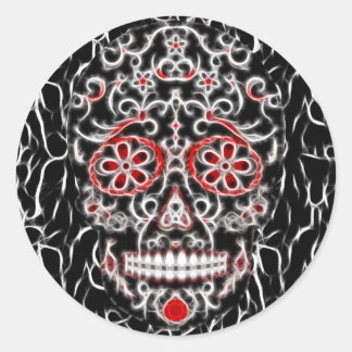 Day of the Dead Sugar Skull - Black, White & Red Classic Round Sticker