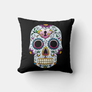 Day of the Dead Sugar Skull Blue Pillow