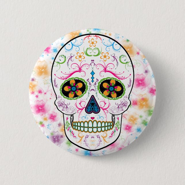 Day of the Dead Sugar Skull - Bright Multi Colour 6 Cm Round Badge (Front)