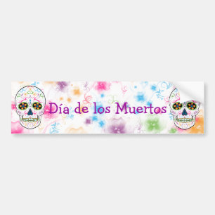Day of the Dead Sugar Skull - Bright Multi Colour Bumper Sticker