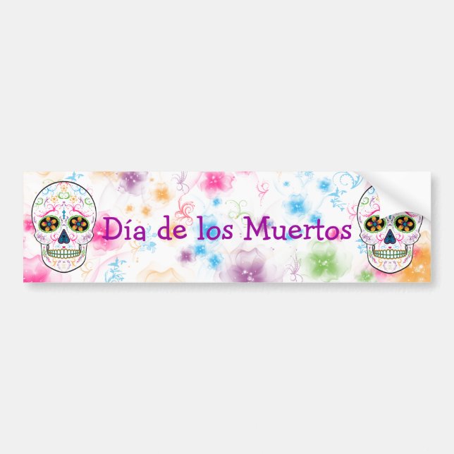 Day of the Dead Sugar Skull - Bright Multi Colour Bumper Sticker (Front)