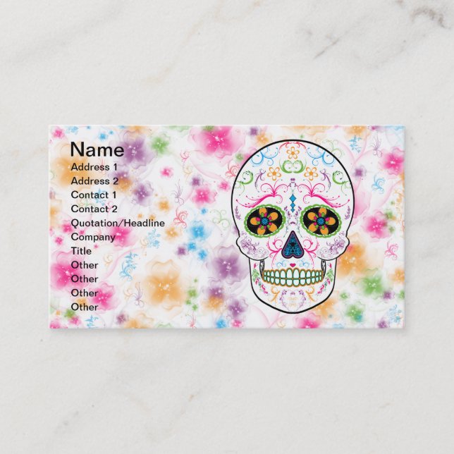 Day of the Dead Sugar Skull - Bright Multi Colour Business Card (Front)