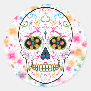 Day of the Dead Sugar Skull - Bright Multi Colour Classic Round Sticker