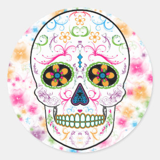 Day of the Dead Sugar Skull - Bright Multi Colour Classic Round Sticker