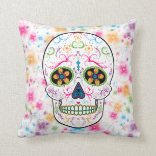 Day of the Dead Sugar Skull - Bright Multi Colour Cushion