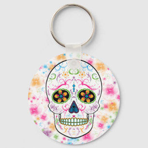 Day of the Dead Sugar Skull - Bright Multi Colour Key Ring