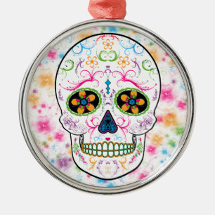Day of the Dead Sugar Skull - Bright Multi Colour Metal Tree Decoration