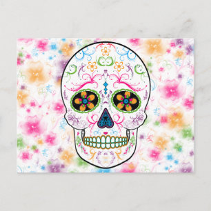 Day of the Dead Sugar Skull - Bright Multi Colour Postcard