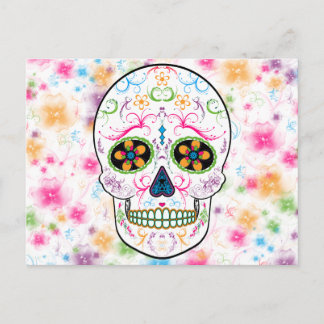 Day of the Dead Sugar Skull - Bright Multi Colour Postcard