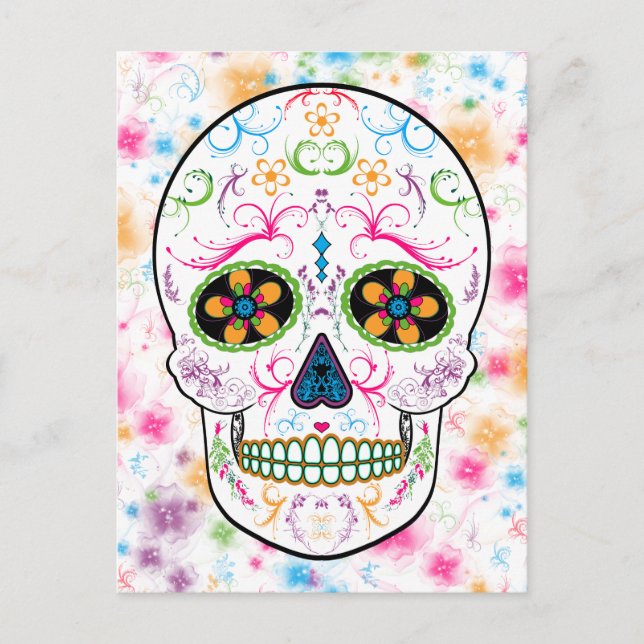 Day of the Dead Sugar Skull - Bright Multi Colour Postcard (Front)