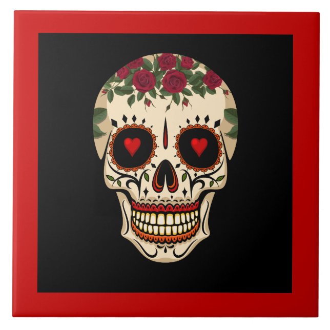 Day of the Dead Sugar Skull Ceramic Tile (Front)