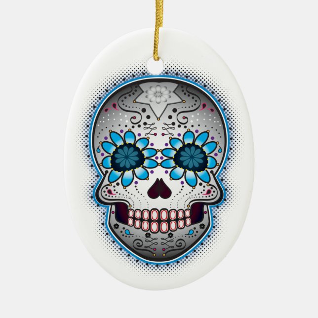Day Of The Dead Sugar Skull Ceramic Tree Decoration (Front)