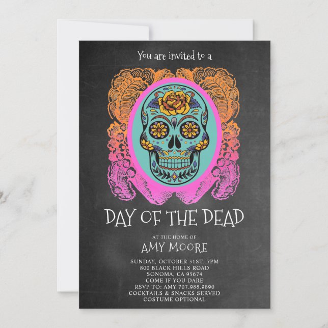 Day Of The Dead Sugar Skull Chalkboard Party  Invi Invitation (Front)
