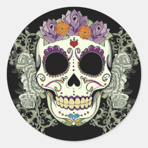DAY OF THE DEAD SUGAR SKULL CLASSIC ROUND STICKER