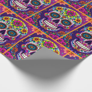 Day of the Dead Sugar Skull Colourful Floral Wrapping Paper