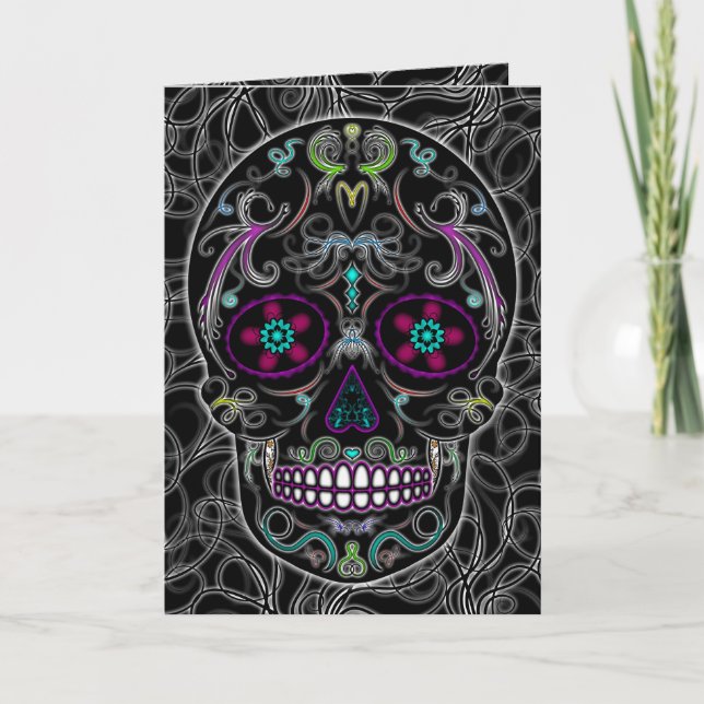 Day of the Dead Sugar Skull - Colourfully Black Card (Front)