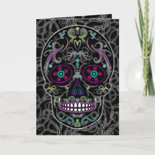 Day of the Dead Sugar Skull - Colourfully Black Card