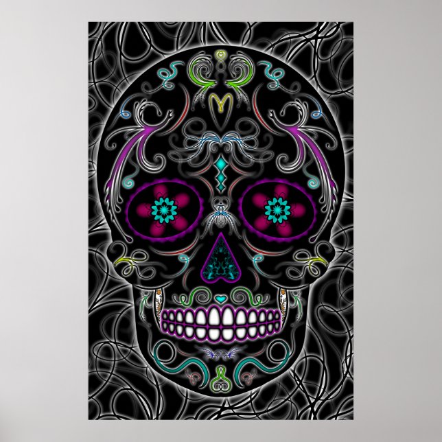 Day of the Dead Sugar Skull - Colourfully Black Poster (Front)