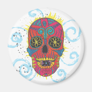 Day of The Dead Sugar Skull Comic Tattoo Design Magnet
