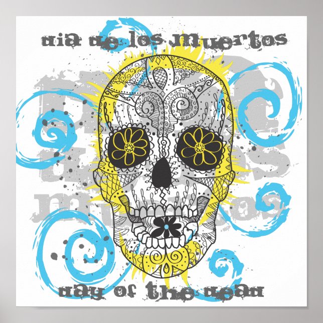 Day of The Dead Sugar Skull Comic Tattoo Design Poster (Front)