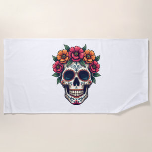 Day of the Dead Sugar Skull � Dia de los Muertos S Beach Towel