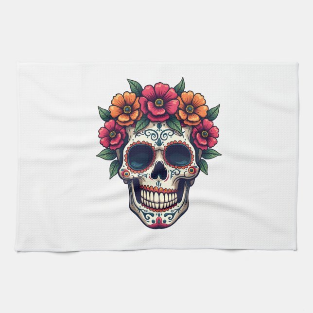 Day of the Dead Sugar Skull � Dia de los Muertos S Tea Towel (Horizontal)