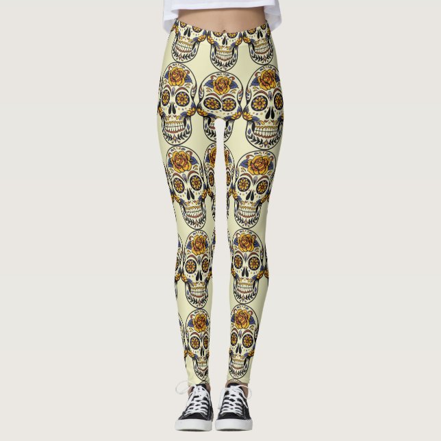 Day of the Dead Sugar Skull (Dia de Muertos)   Leggings (Front)