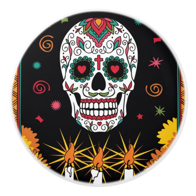 Day of the Dead Sugar Skull Dresser Knob Pull (Front)