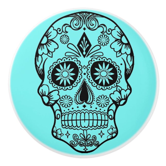 Day of the Dead Sugar Skull Dresser Knob Pull Blue (Front)