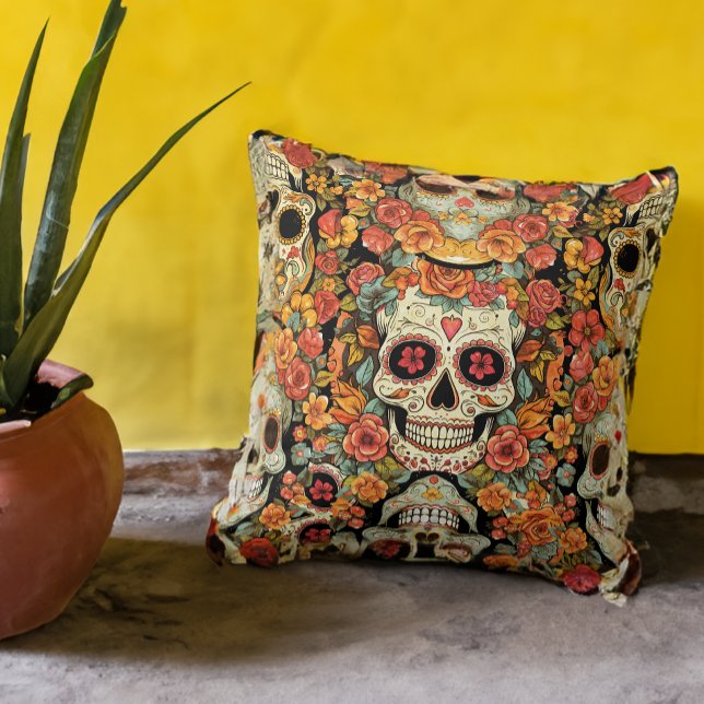 Day of the Dead Sugar Skull Floral Cushion (Creator Uploaded)