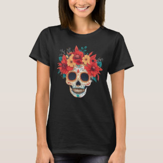 Day Of The Dead Sugar Skull Flower Crown Halloween T-Shirt