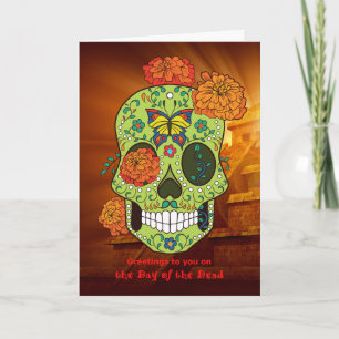 Day of the Dead Sugar Skull & Flowers with Pyramid Card