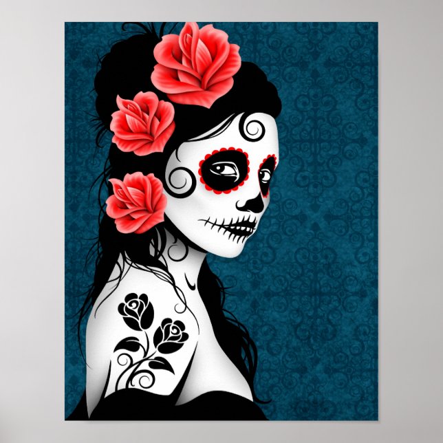 Day of the Dead Sugar Skull Girl - Blue Poster (Front)
