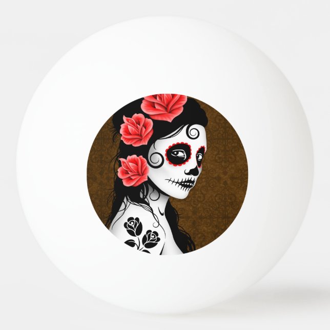 Day of the Dead Sugar Skull Girl Brown Ping Pong Ball (Front)