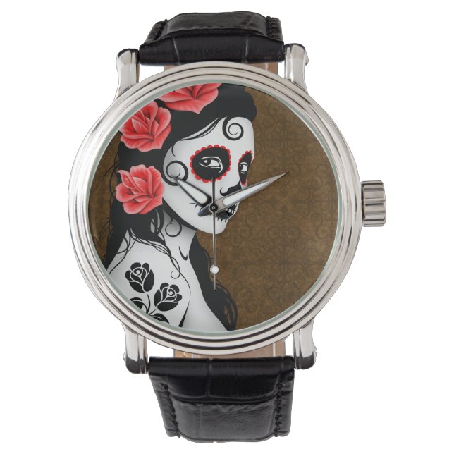 Day of the Dead Sugar Skull Girl - Brown Watch (Front)